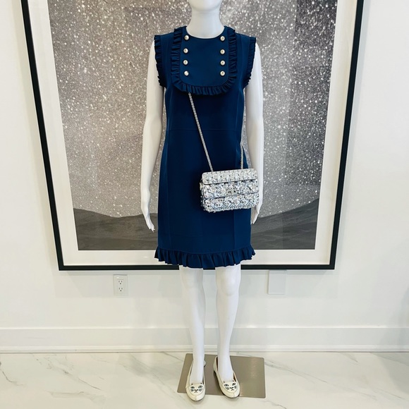 Gucci Ruffle Shift Dress with Pearl Buttons - Picture 2 of 12